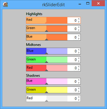 Showing rkSliderEdits with different colors